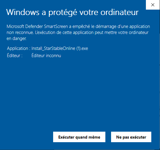 Fenêtre Exécuter quand même sur Windows